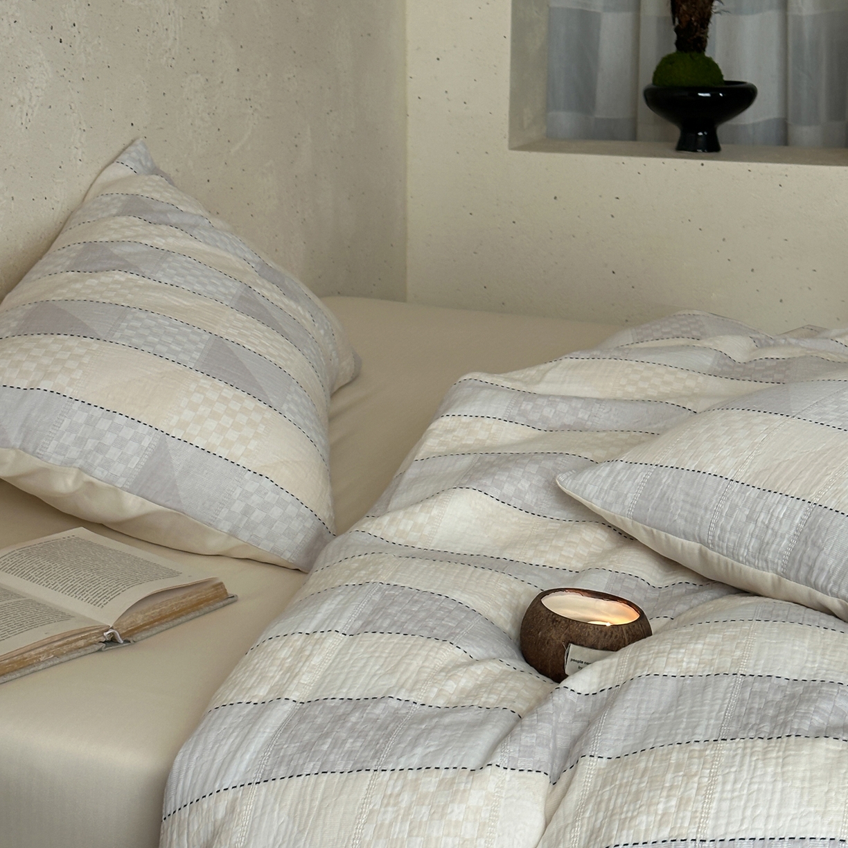 91家纺网 家纺一手货源 找家纺 例外 2026新款全棉纯棉双层纱布大提花四件套舒芙蕾 奶咖-舒芙蕾