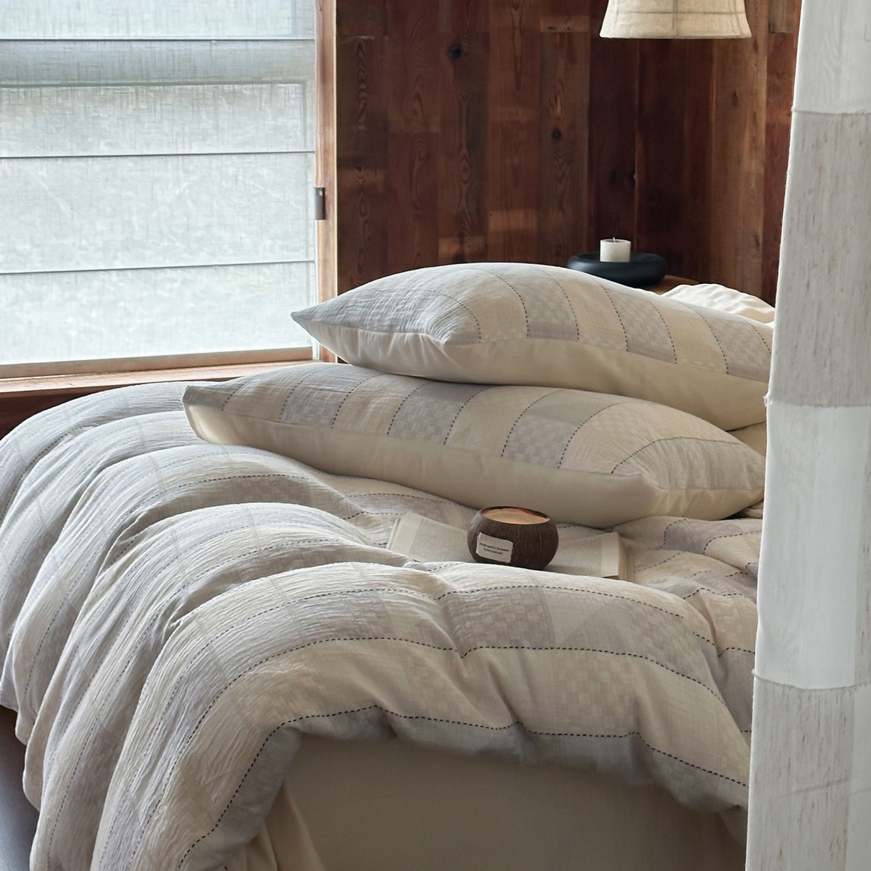 91家纺网 家纺一手货源 找家纺 例外 2026新款全棉纯棉双层纱布大提花四件套舒芙蕾 奶咖-舒芙蕾