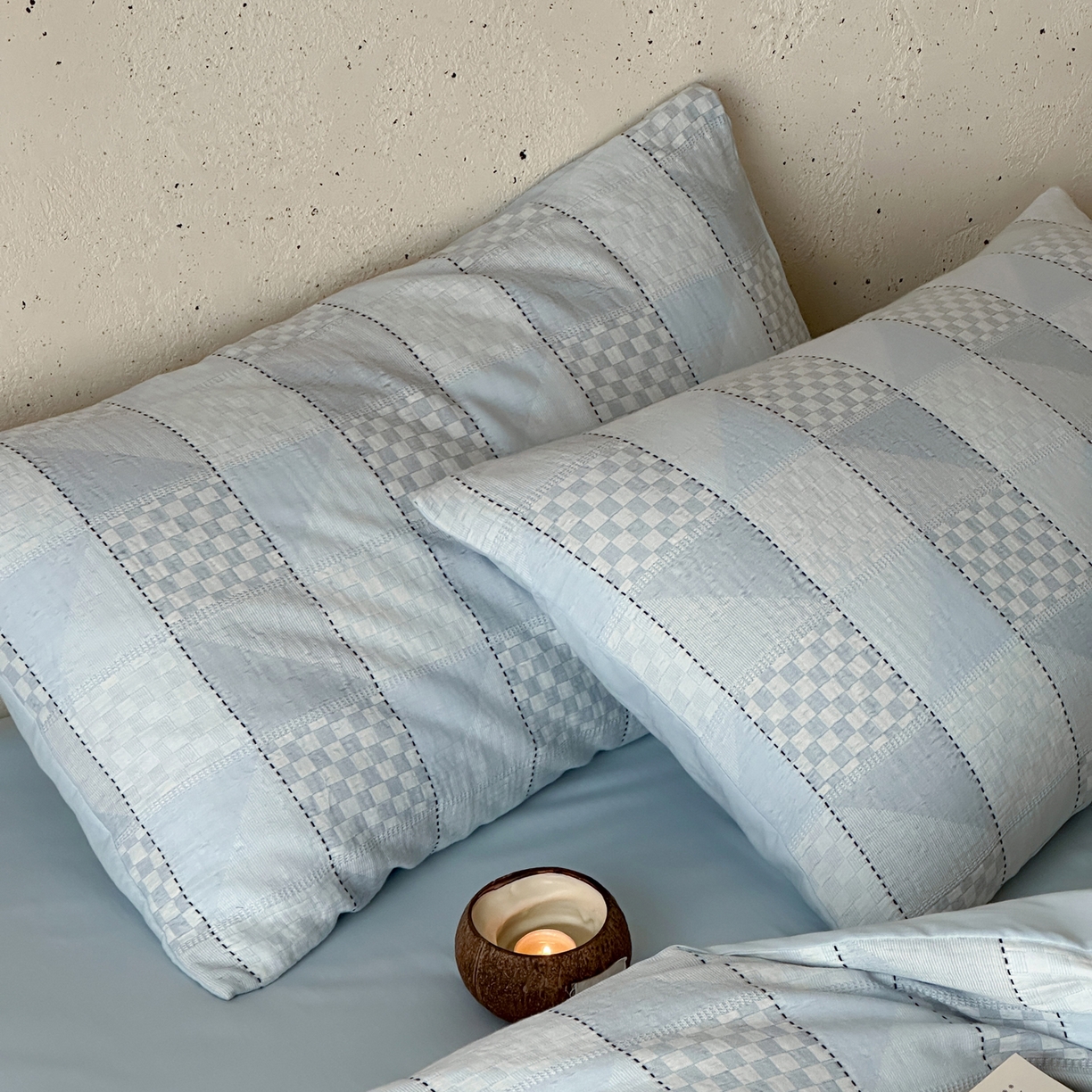 91家纺网 家纺一手货源 找家纺 例外 2026新款全棉纯棉双层纱布大提花四件套舒芙蕾 蓝色-舒芙蕾