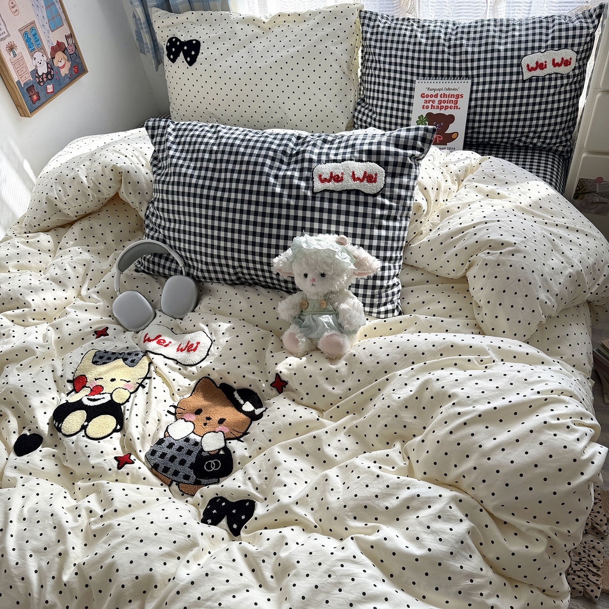 91家纺网 家纺一手货源 找家纺 原素 2026新款新春卡哇伊毛巾绣四件套 气质名媛