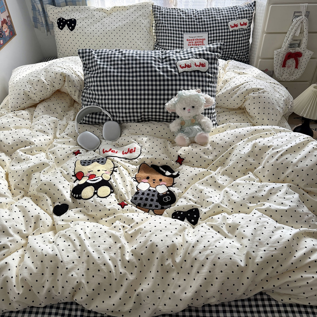 91家纺网 家纺一手货源 找家纺 原素 2026新款新春卡哇伊毛巾绣四件套 气质名媛