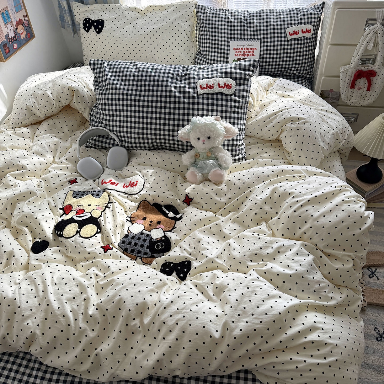 91家纺网 家纺一手货源 找家纺 原素 2026新款新春卡哇伊毛巾绣四件套 气质名媛