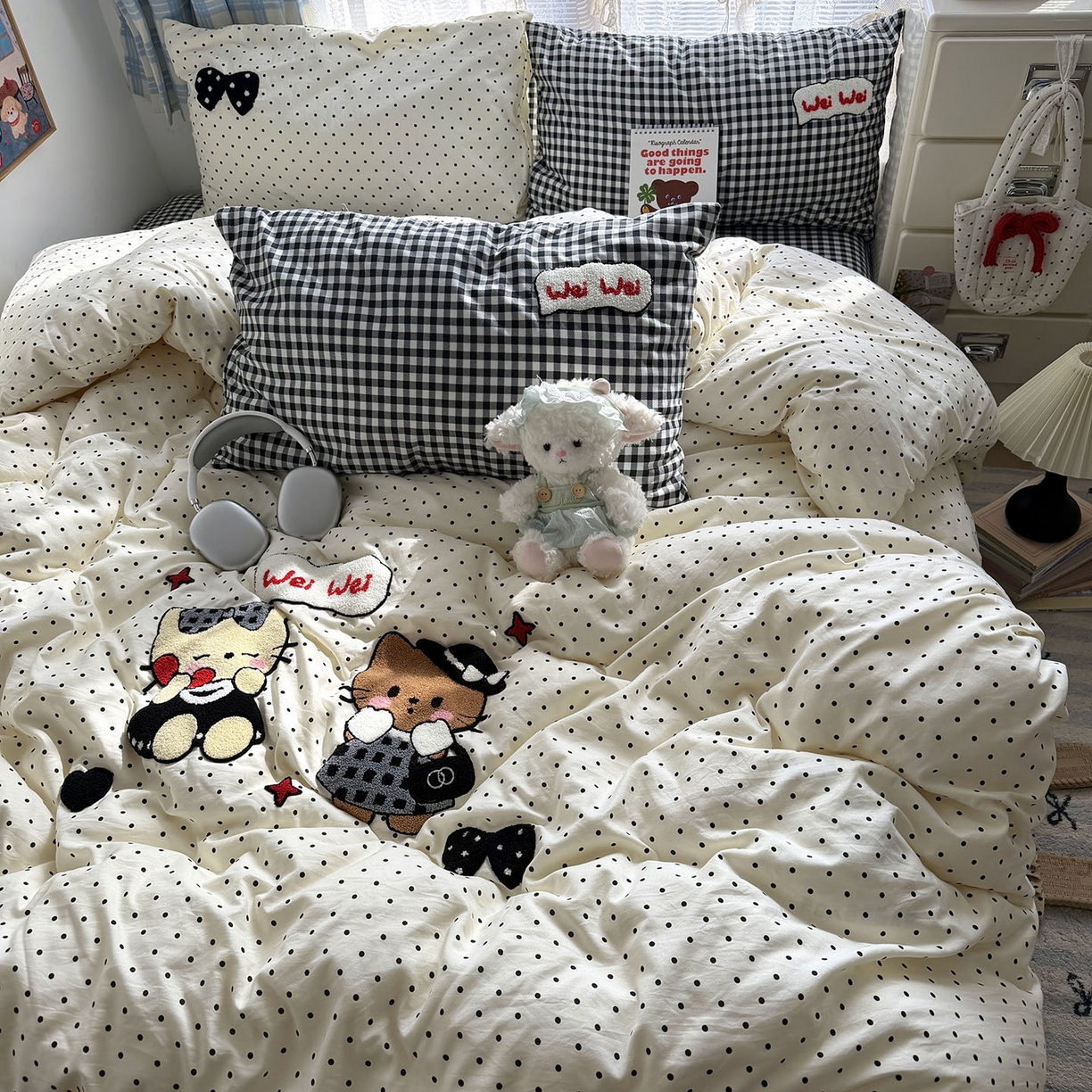 91家纺网 家纺一手货源 找家纺 原素 2026新款新春卡哇伊毛巾绣四件套 气质名媛