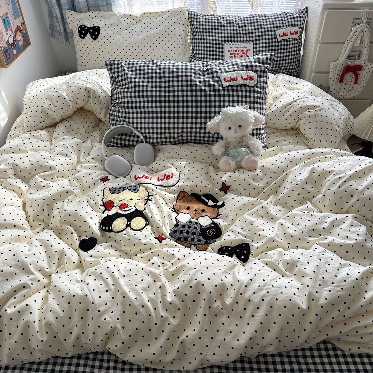 91家纺网 家纺一手货源 找家纺 原素 2026新款新春卡哇伊毛巾绣四件套 气质名媛