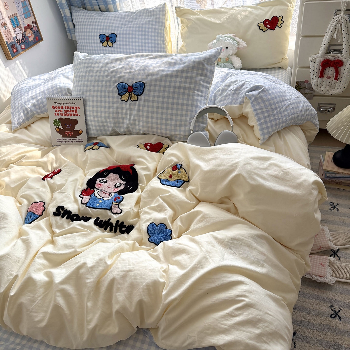 91家纺网 家纺一手货源 找家纺 原素 2026新款新春卡哇伊毛巾绣四件套 白雪公主