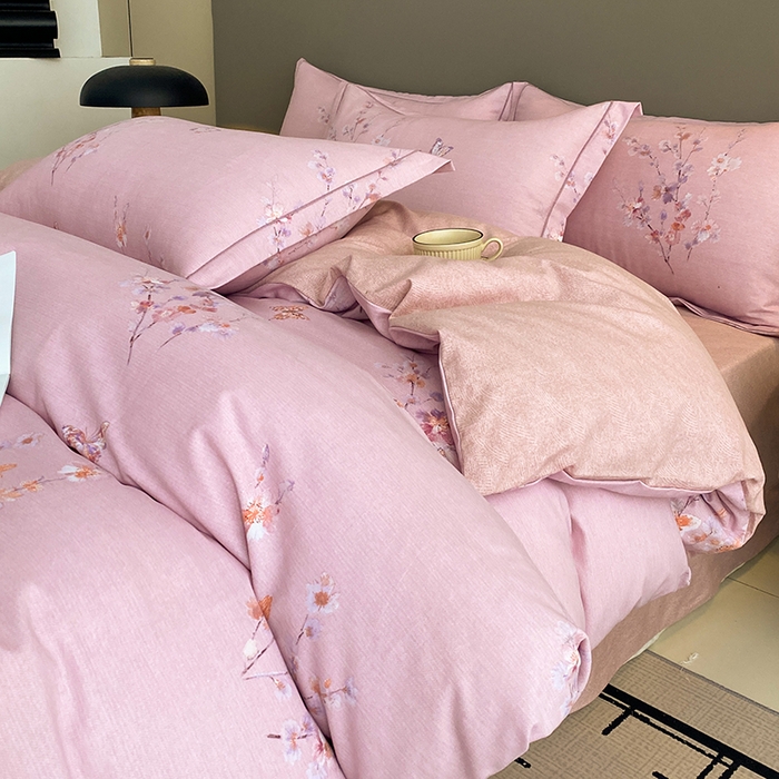 91家纺网 家纺一手货源 找家纺 幸嘉轩 2026新款全棉纯棉加厚百分百磨毛四件套花枝倾心-粉