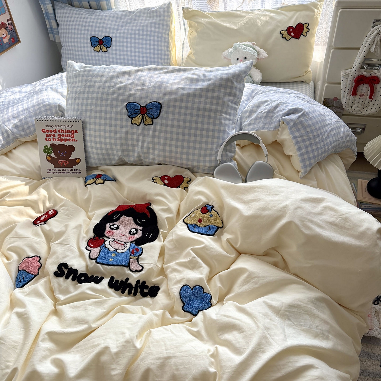 91家纺网 家纺一手货源 找家纺 原素 2026新款新春卡哇伊毛巾绣四件套 白雪公主