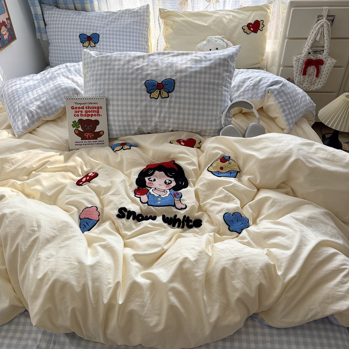 91家纺网 家纺一手货源 找家纺 原素 2026新款新春卡哇伊毛巾绣四件套 白雪公主