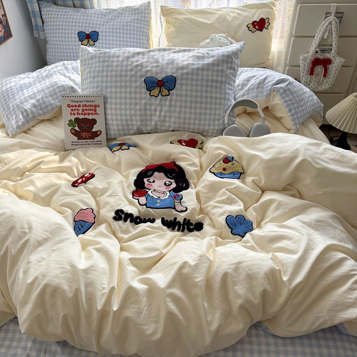 91家纺网 家纺一手货源 找家纺 原素 2026新款新春卡哇伊毛巾绣四件套 白雪公主