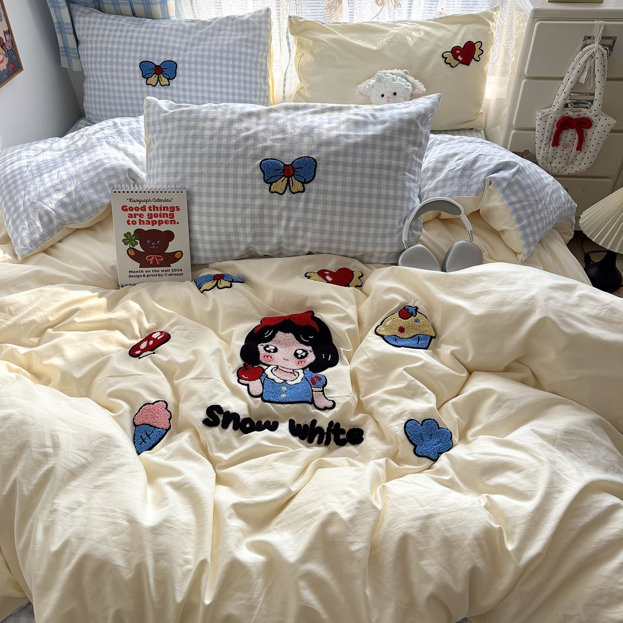 91家纺网 家纺一手货源 找家纺 原素 2026新款新春卡哇伊毛巾绣四件套 白雪公主