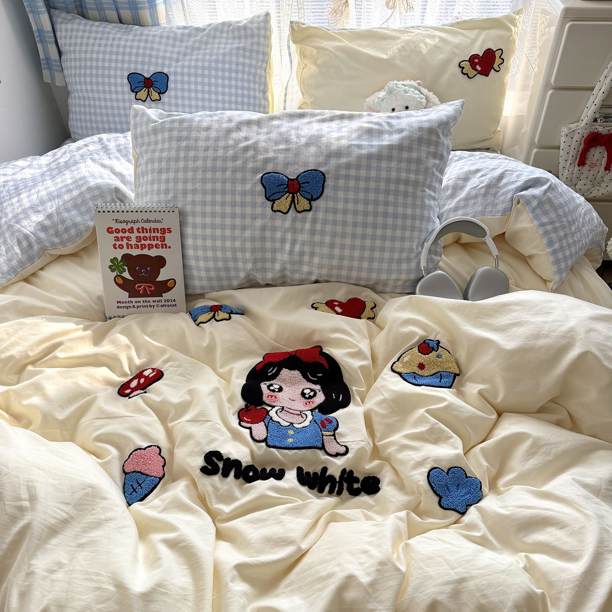 91家纺网 家纺一手货源 找家纺 原素 2026新款新春卡哇伊毛巾绣四件套 白雪公主