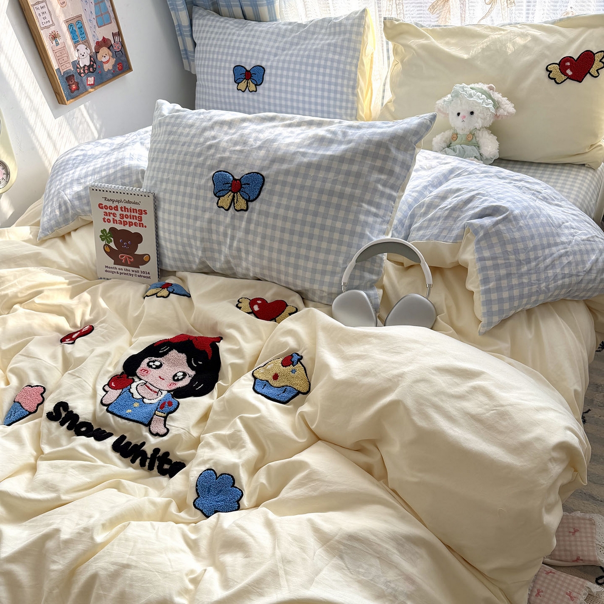 91家纺网 家纺一手货源 找家纺 原素 2026新款新春卡哇伊毛巾绣四件套 白雪公主