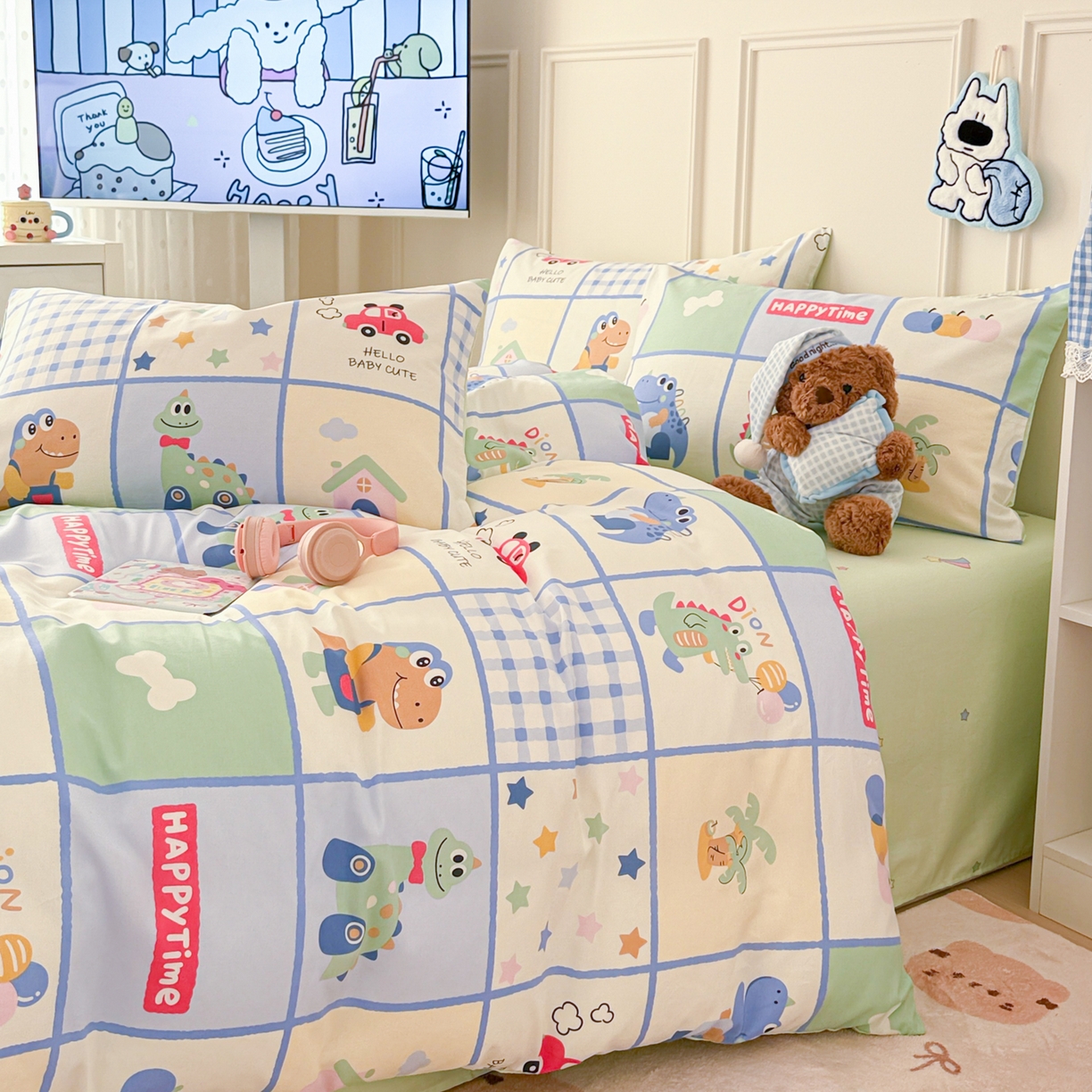 91家纺网 家纺一手货源 找家纺 （总）简宜家居（朝初家纺） 2026新款全棉12868卡通印花四件套大耳朵兔兔系列