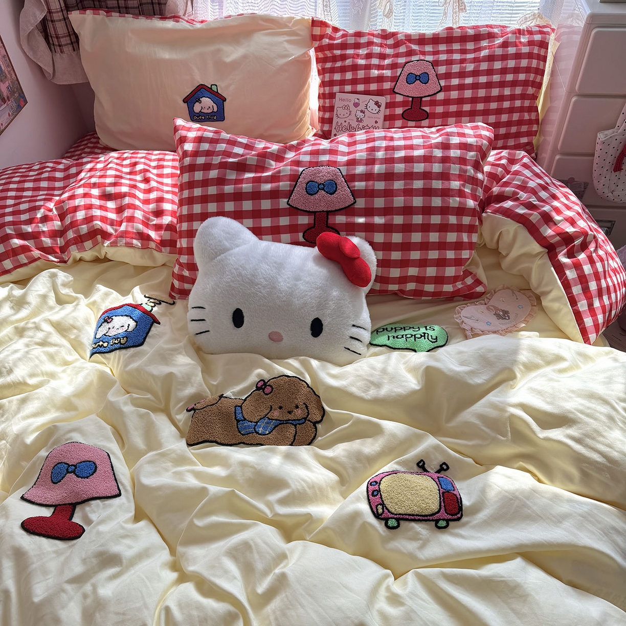 91家纺网 家纺一手货源 找家纺 原素 2026新款新春卡哇伊毛巾绣四件套 哈皮狗狗