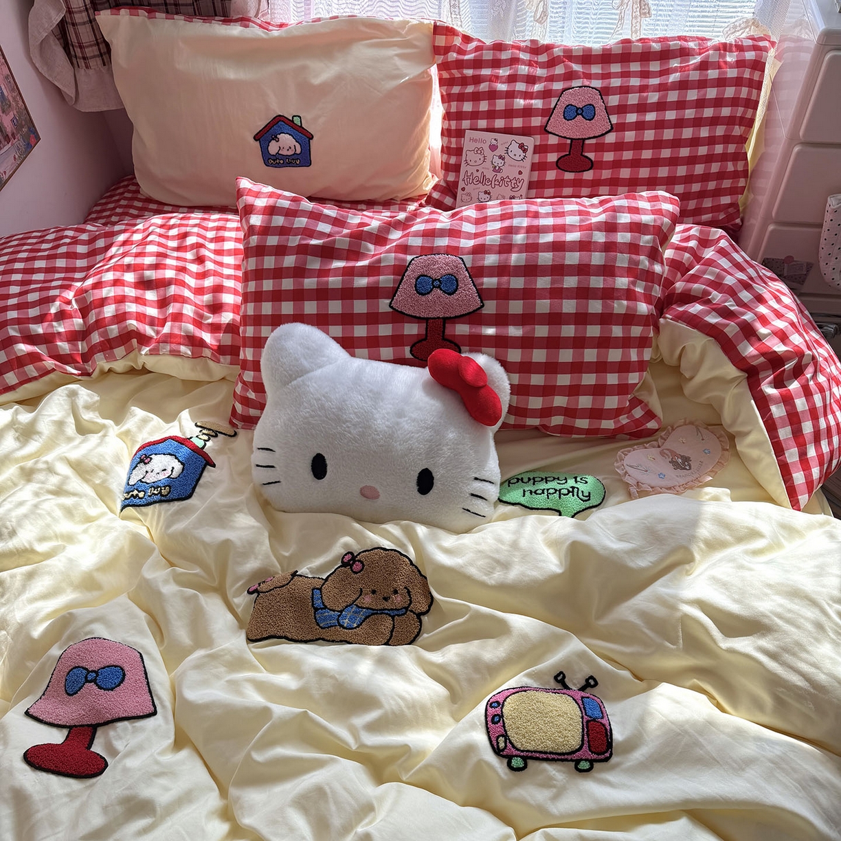 91家纺网 家纺一手货源 找家纺 原素 2026新款新春卡哇伊毛巾绣四件套 哈皮狗狗