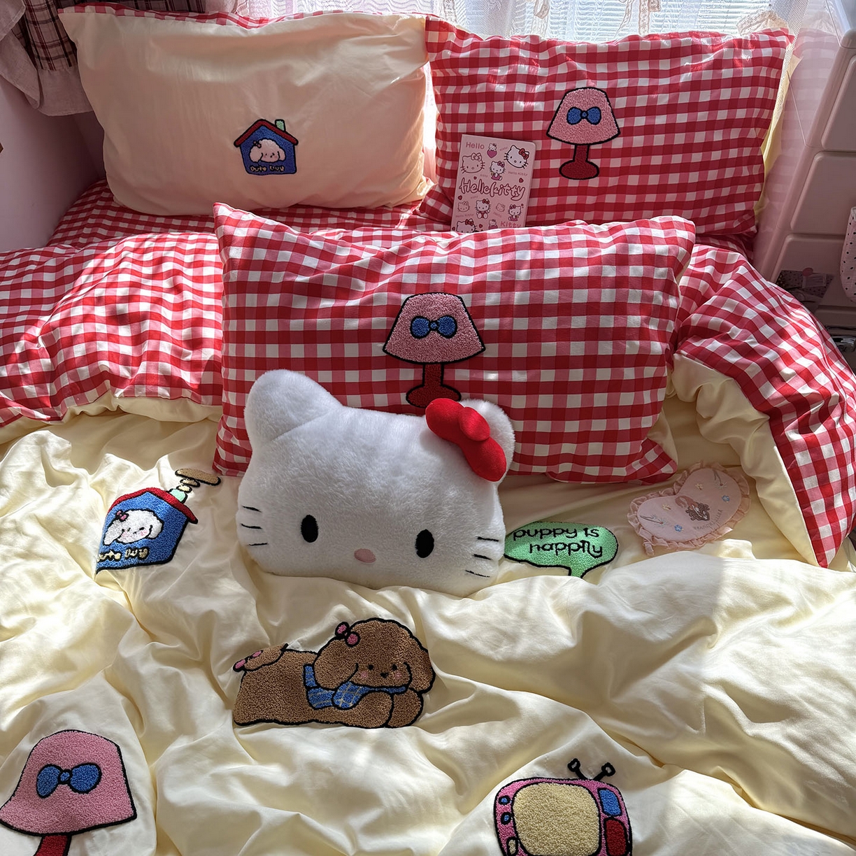 91家纺网 家纺一手货源 找家纺 原素 2026新款新春卡哇伊毛巾绣四件套 哈皮狗狗