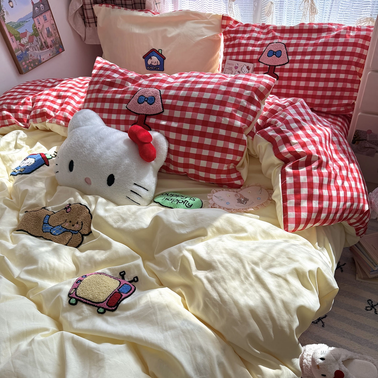 91家纺网 家纺一手货源 找家纺 原素 2026新款新春卡哇伊毛巾绣四件套 哈皮狗狗