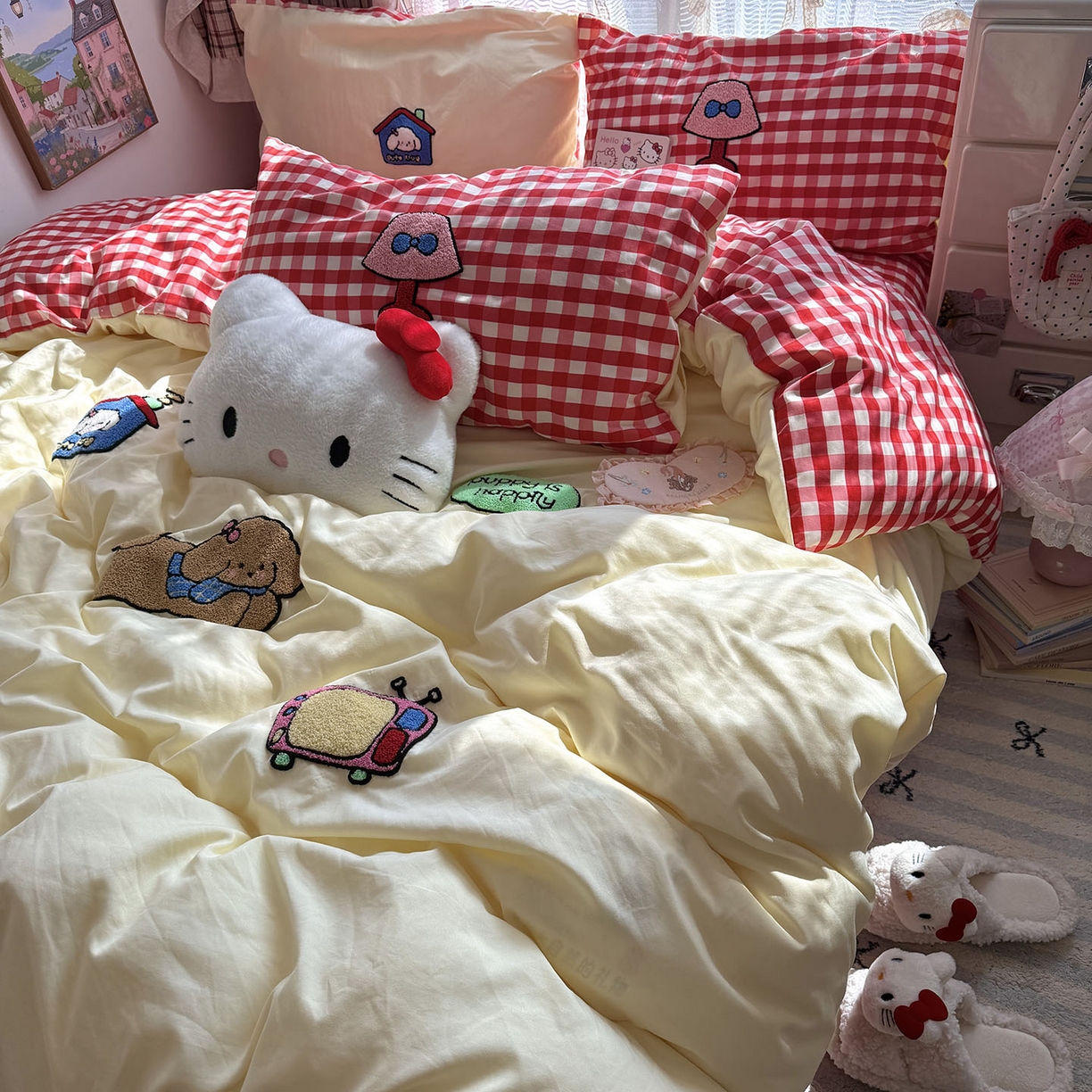 91家纺网 家纺一手货源 找家纺 原素 2026新款新春卡哇伊毛巾绣四件套 哈皮狗狗