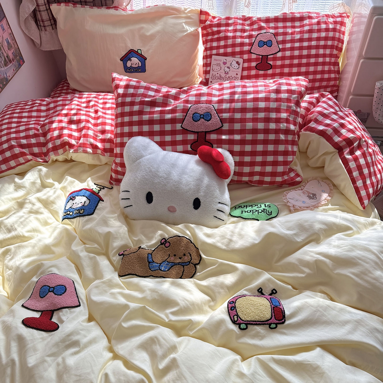 91家纺网 家纺一手货源 找家纺 原素 2026新款新春卡哇伊毛巾绣四件套 哈皮狗狗