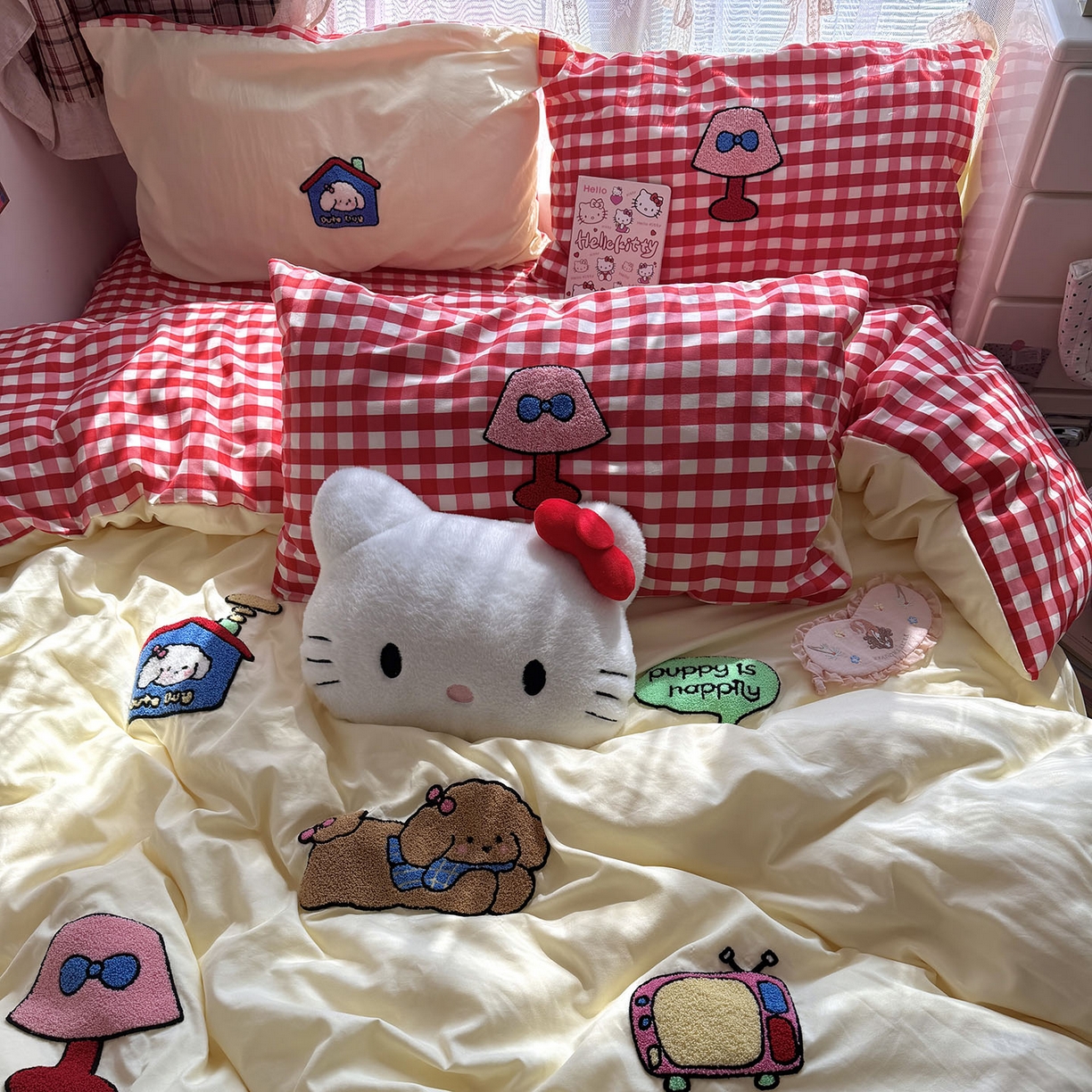 91家纺网 家纺一手货源 找家纺 原素 2026新款新春卡哇伊毛巾绣四件套 哈皮狗狗