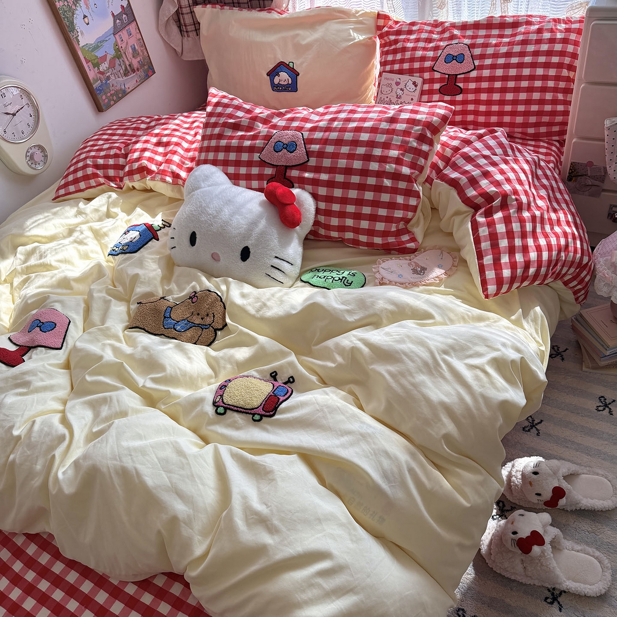 91家纺网 家纺一手货源 找家纺 原素 2026新款新春卡哇伊毛巾绣四件套 哈皮狗狗