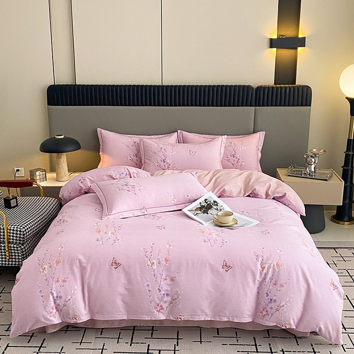 91家纺网 家纺一手货源 找家纺 幸嘉轩 2026新款全棉纯棉加厚百分百磨毛四件套花枝倾心-粉