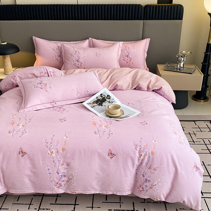 91家纺网 家纺一手货源 找家纺 幸嘉轩 2026新款全棉纯棉加厚百分百磨毛四件套花枝倾心-粉