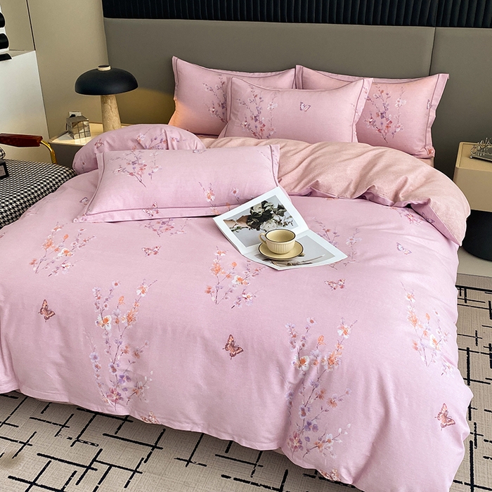 91家纺网 家纺一手货源 找家纺 幸嘉轩 2026新款全棉纯棉加厚百分百磨毛四件套花枝倾心-粉