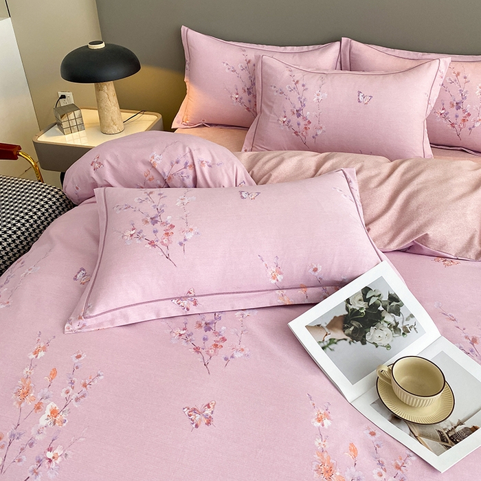 91家纺网 家纺一手货源 找家纺 幸嘉轩 2026新款全棉纯棉加厚百分百磨毛四件套花枝倾心-粉