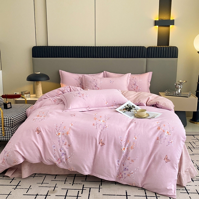 91家纺网 家纺一手货源 找家纺 幸嘉轩 2026新款全棉纯棉加厚百分百磨毛四件套花枝倾心-粉