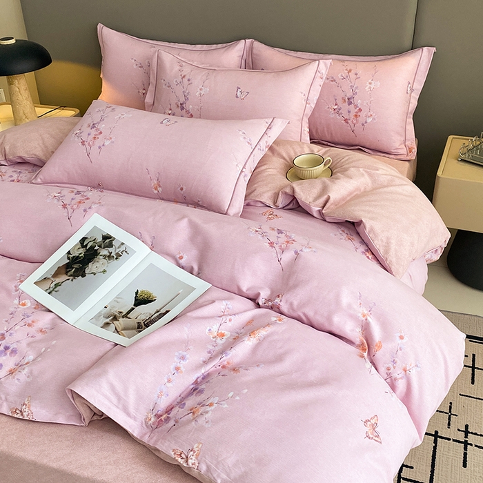 91家纺网 家纺一手货源 找家纺 幸嘉轩 2026新款全棉纯棉加厚百分百磨毛四件套花枝倾心-粉