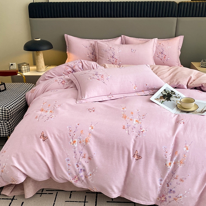 91家纺网 家纺一手货源 找家纺 幸嘉轩 2026新款全棉纯棉加厚百分百磨毛四件套花枝倾心-粉