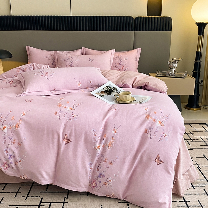 91家纺网 家纺一手货源 找家纺 幸嘉轩 2026新款全棉纯棉加厚百分百磨毛四件套花枝倾心-粉