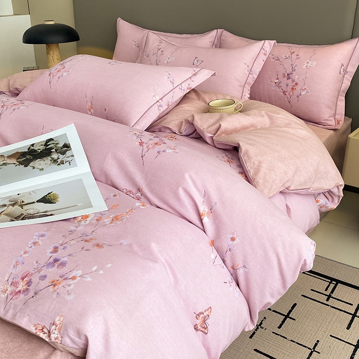 91家纺网 家纺一手货源 找家纺 幸嘉轩 2026新款全棉纯棉加厚百分百磨毛四件套花枝倾心-粉