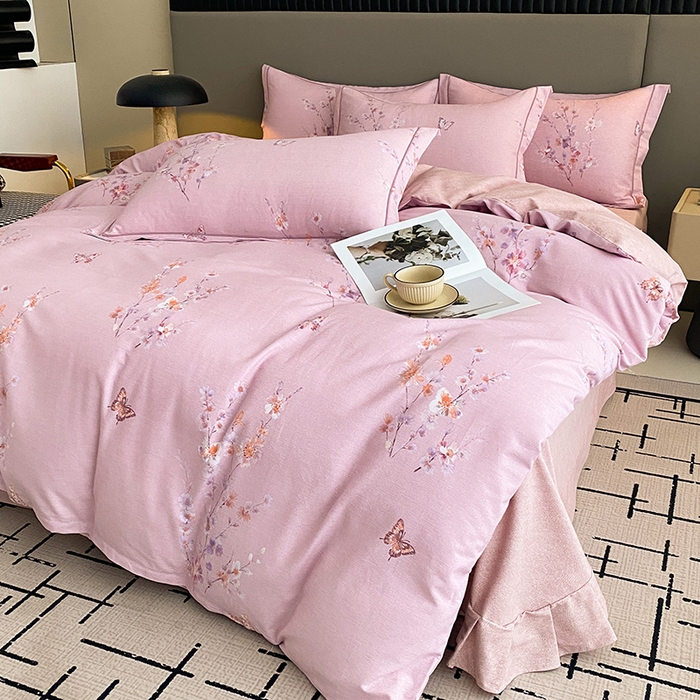 91家纺网 家纺一手货源 找家纺 幸嘉轩 2026新款全棉纯棉加厚百分百磨毛四件套花枝倾心-粉