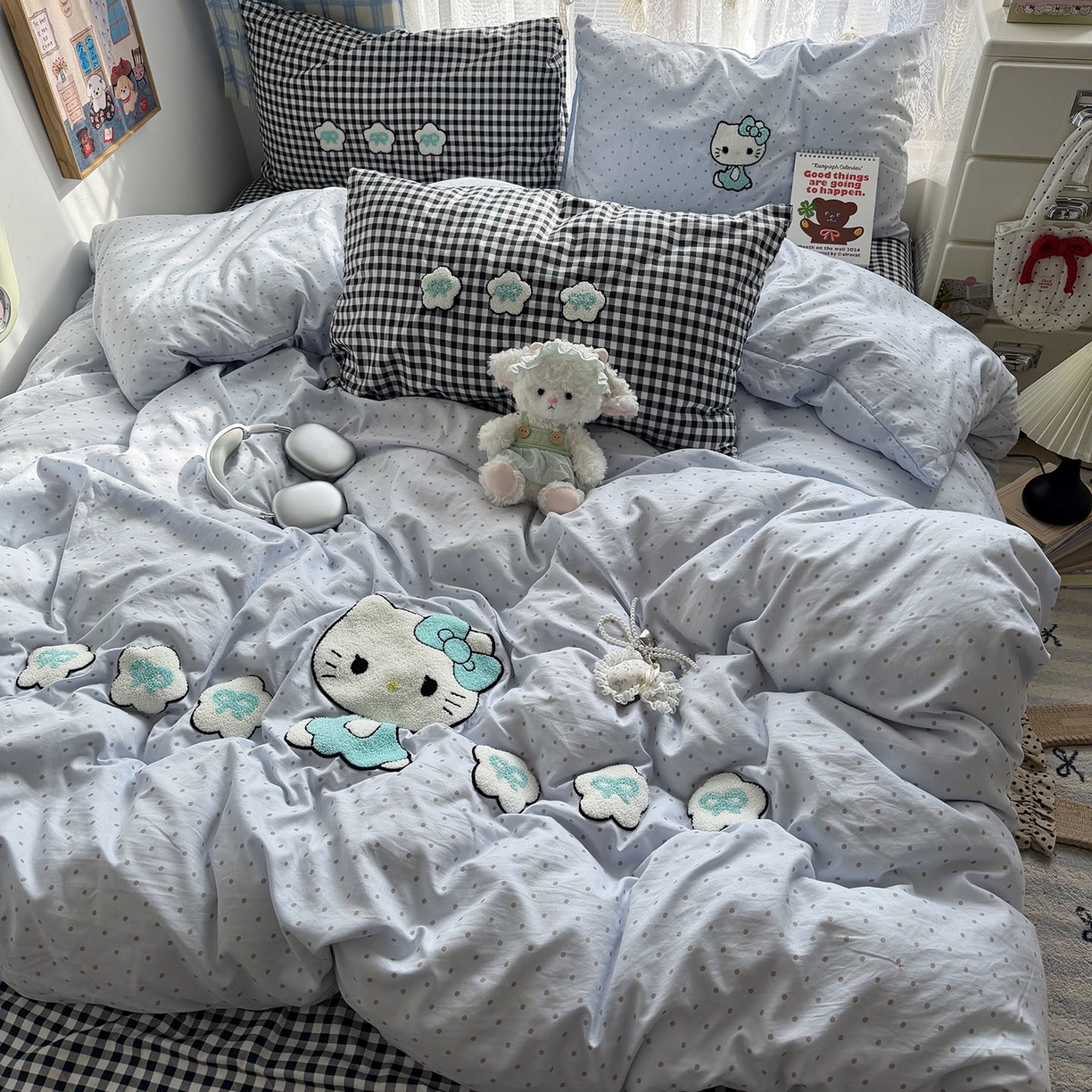 原素 2026新款新春卡哇伊毛巾绣四件套 花朵女孩