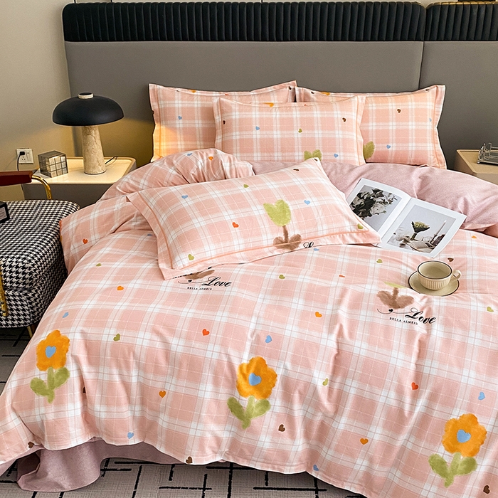 91家纺网 家纺一手货源 找家纺 幸嘉轩 2026新款全棉纯棉加厚百分百磨毛四件套仲夏美梦-粉