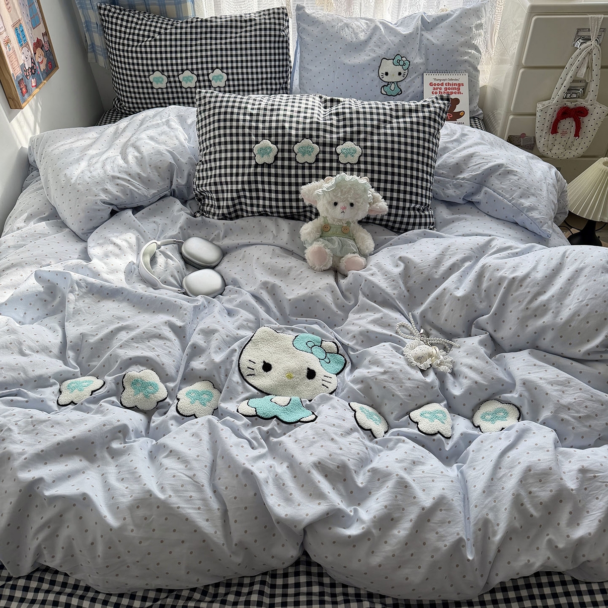 91家纺网 家纺一手货源 找家纺 原素 2026新款新春卡哇伊毛巾绣四件套 花朵女孩