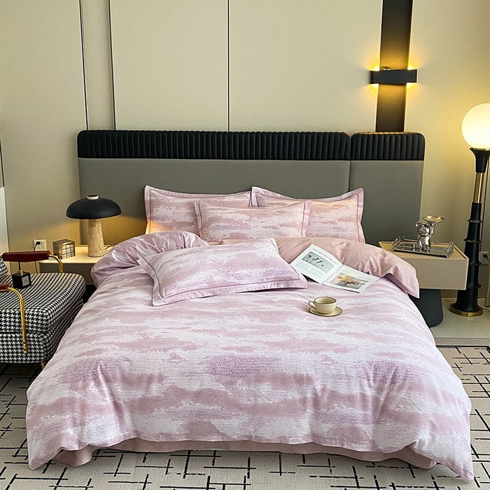 91家纺网 家纺一手货源 找家纺 幸嘉轩 2026新款全棉纯棉加厚百分百磨毛四件套墨彩-粉