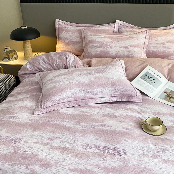 91家纺网 家纺一手货源 找家纺 幸嘉轩 2026新款全棉纯棉加厚百分百磨毛四件套墨彩-粉