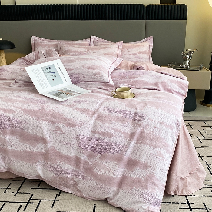 91家纺网 家纺一手货源 找家纺 幸嘉轩 2026新款全棉纯棉加厚百分百磨毛四件套墨彩-粉