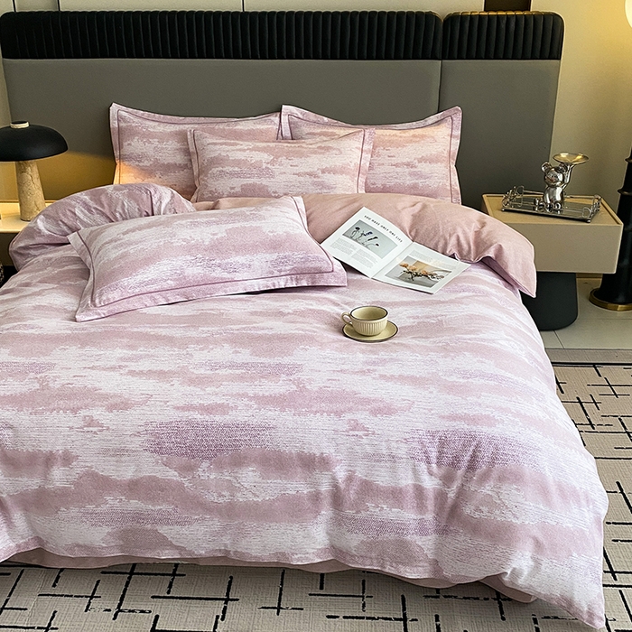 91家纺网 家纺一手货源 找家纺 幸嘉轩 2026新款全棉纯棉加厚百分百磨毛四件套墨彩-粉