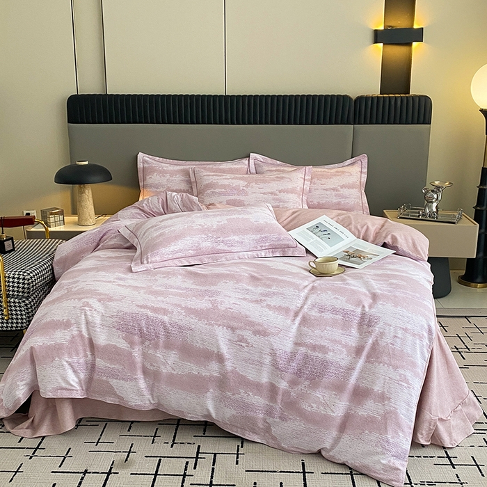 91家纺网 家纺一手货源 找家纺 幸嘉轩 2026新款全棉纯棉加厚百分百磨毛四件套墨彩-粉