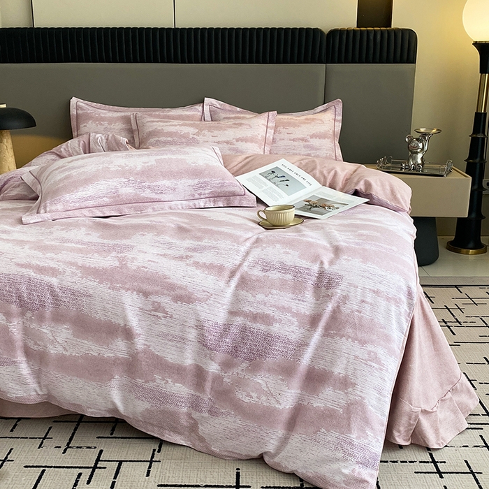 91家纺网 家纺一手货源 找家纺 幸嘉轩 2026新款全棉纯棉加厚百分百磨毛四件套墨彩-粉