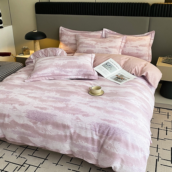 91家纺网 家纺一手货源 找家纺 幸嘉轩 2026新款全棉纯棉加厚百分百磨毛四件套墨彩-粉