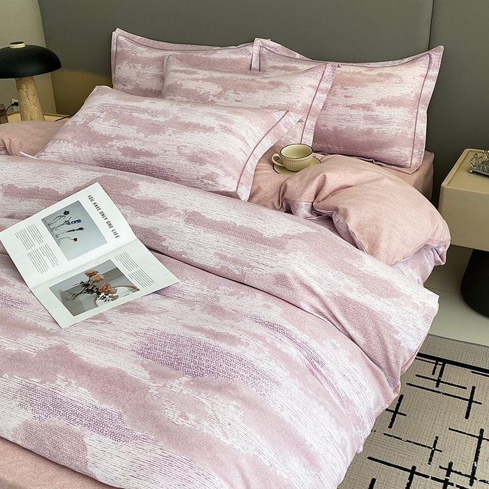 91家纺网 家纺一手货源 找家纺 幸嘉轩 2026新款全棉纯棉加厚百分百磨毛四件套墨彩-粉