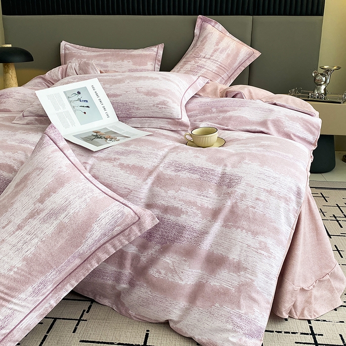 91家纺网 家纺一手货源 找家纺 幸嘉轩 2026新款全棉纯棉加厚百分百磨毛四件套墨彩-粉