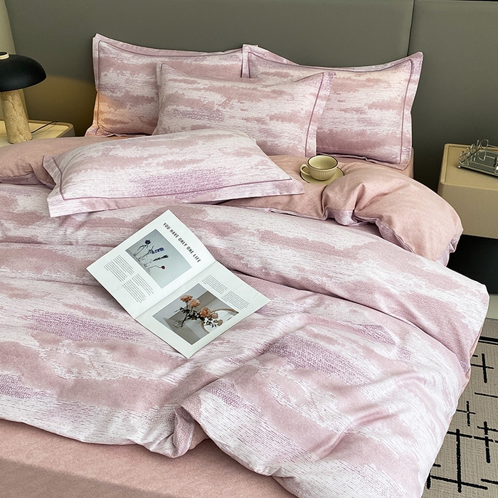 91家纺网 家纺一手货源 找家纺 幸嘉轩 2026新款全棉纯棉加厚百分百磨毛四件套墨彩-粉