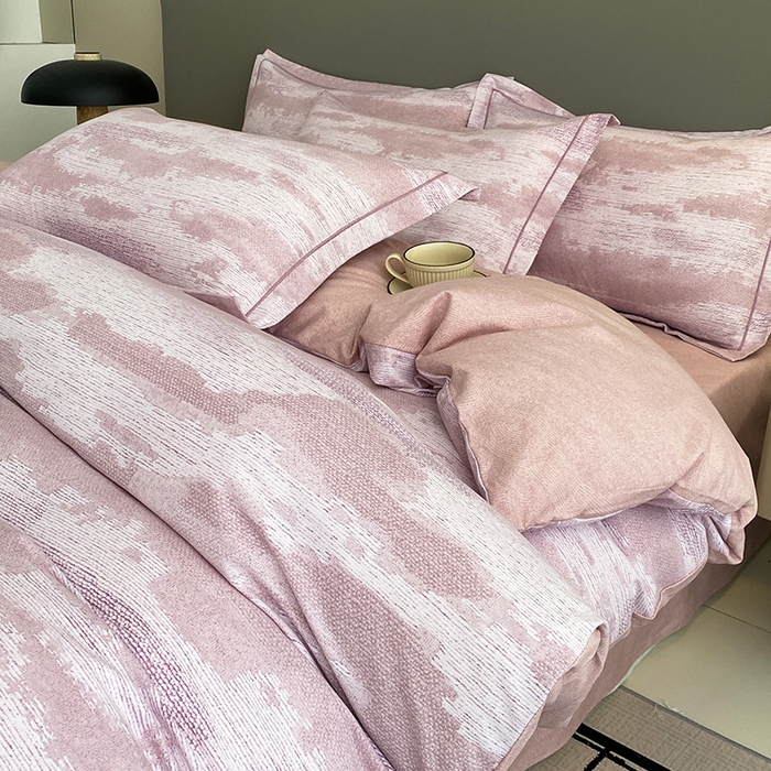 幸嘉轩 2026新款全棉纯棉加厚百分百磨毛四件套墨彩-粉