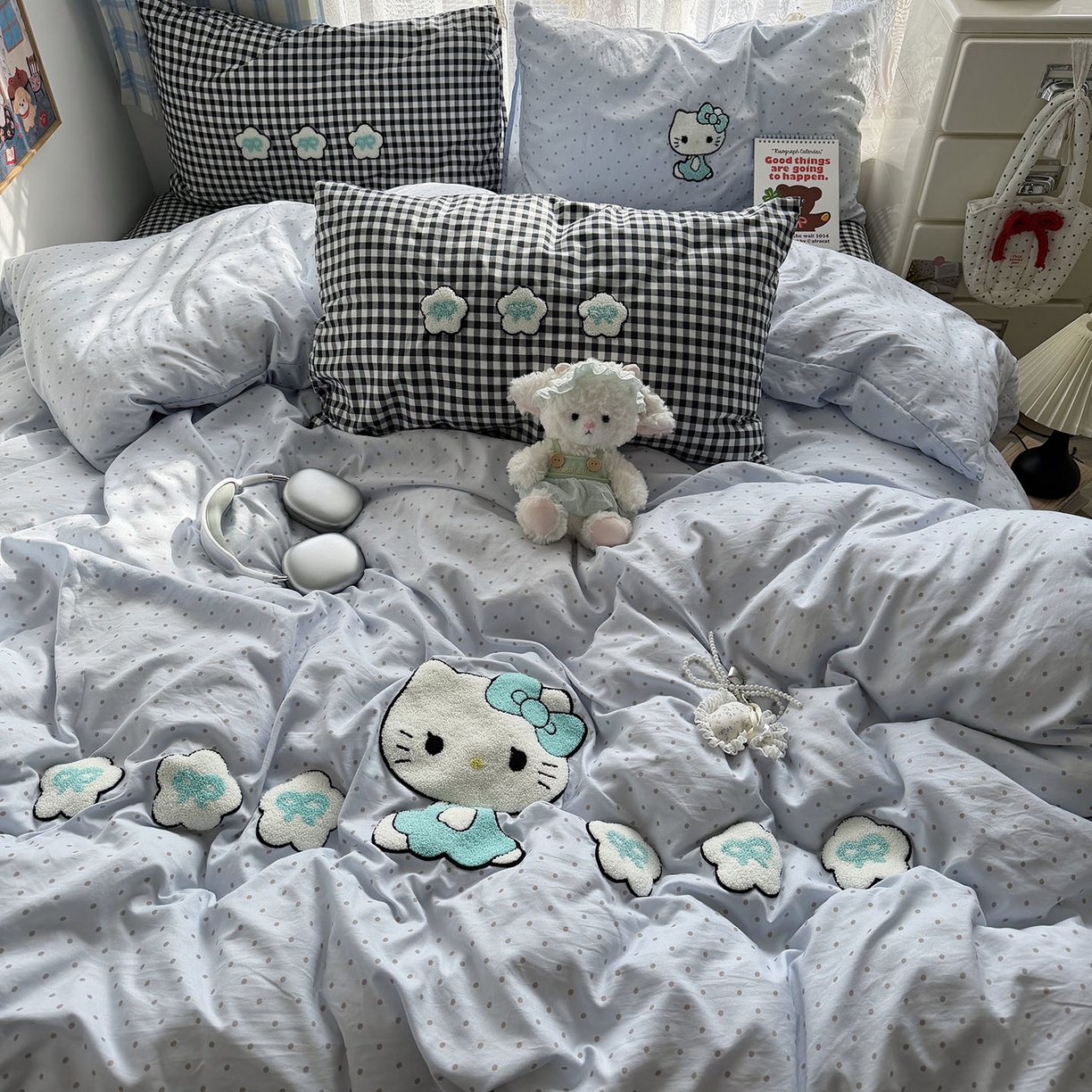 91家纺网 家纺一手货源 找家纺 原素 2026新款新春卡哇伊毛巾绣四件套 花朵女孩